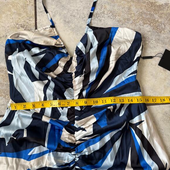 WHBM Satin Halter Maxi Blue Dress NWT $180 Abstract Print Modern - Picture 6 of 16